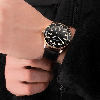 Sekonda Mens Fashion Dive Oceans Herren-Quarz Dated Black Leather Strap Watch