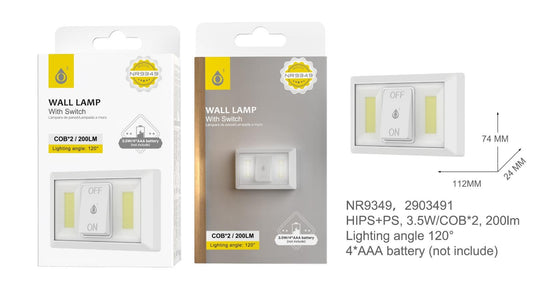 Wall Light, COB*2, 4*AAA (not included) HIPS+PS, White