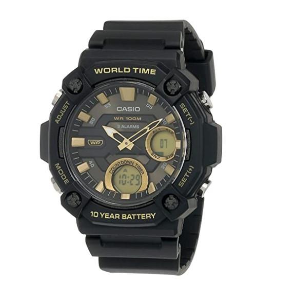 Casio Men's Resin 10 ATM World Dual time Telememo Stopwatch - AEQ-120W-9AVDF