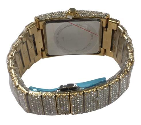 NY London Mens Bling Fashion Dated Rectangle Gold Dial Gold Bracelet Watch Available Multi Color