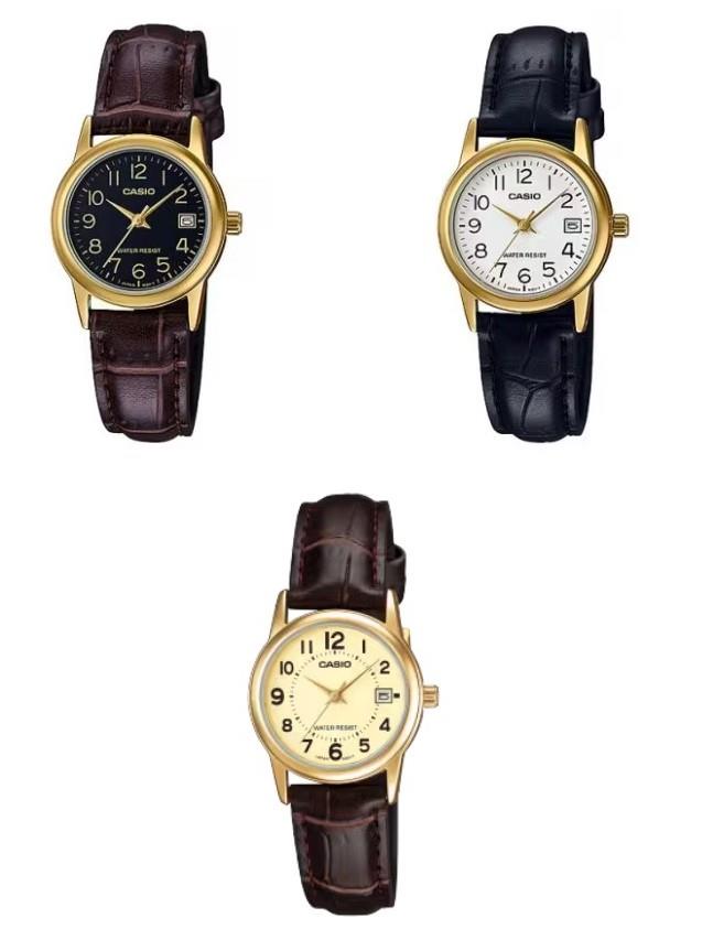 Casio Ladies Basic Dated Analogue Designer Dial Leather Strap Watch Available Multiple Colour