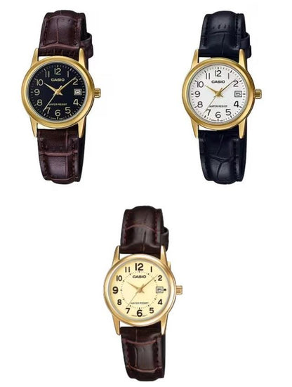 Casio Ladies Basic Dated Analogue Designer Dial Leather Strap Watch Available Multiple Colour