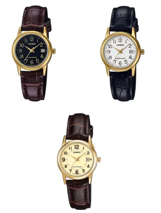 Casio Ladies Basic Dated Analogue Designer Dial Leather Strap Watch Available Multiple Colour