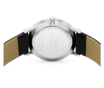 Limit Mens Basic Dated Silver Tone Case Black Dial Black Leather Strap Watch 5747