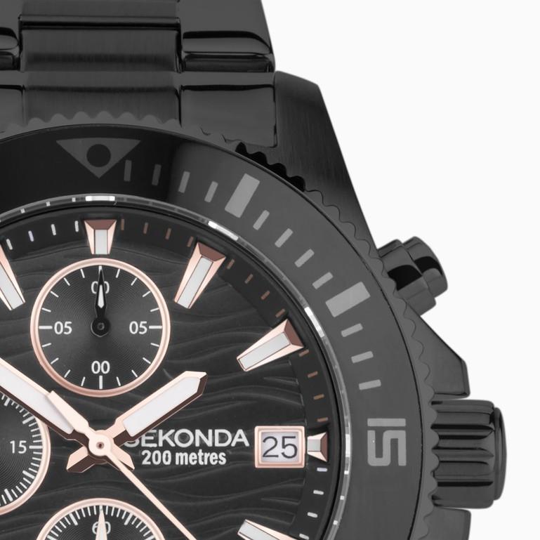 Sekonda Mens Pacific Wave Chronograph Dated Black Stainless Steel Case & Bracelet with Black Dial Watch