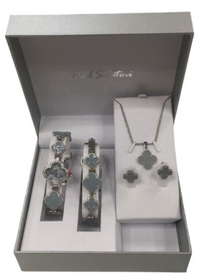 Paul Salatini Ladies Fashion Bling Dial Silver Bracelet Watch Bracelet, Necklace & Earrings Gift Sets 2531 Available Multiple Coloue