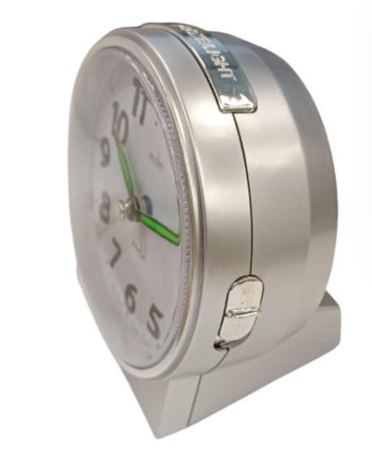 Acctim Micah Round Mid Sized Bedside Quartz Alarm Clock in Silver - 16477