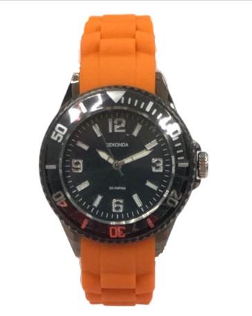Sekonda Ladies Fashion Black Dial Orange Rubber Strap Watch 1750