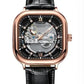 Longbo Mens Automatic Hollow mechanical Dial Analogue Rose/Black Leather Strap Watch