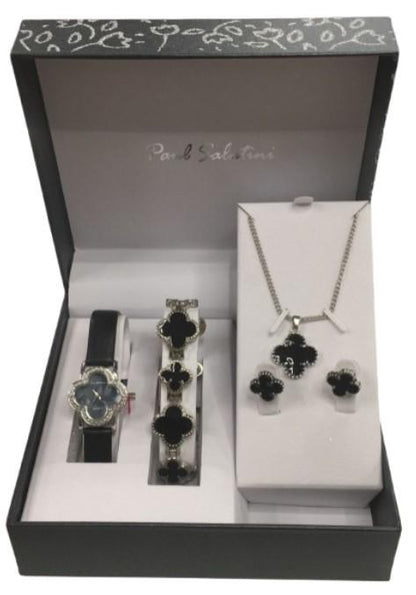 Paul Salatini Ladies Fashion Bling Dial Leather Strap Watch Bracelet, Necklace & Earrings Gift Sets 2530 Available Multiple Colour