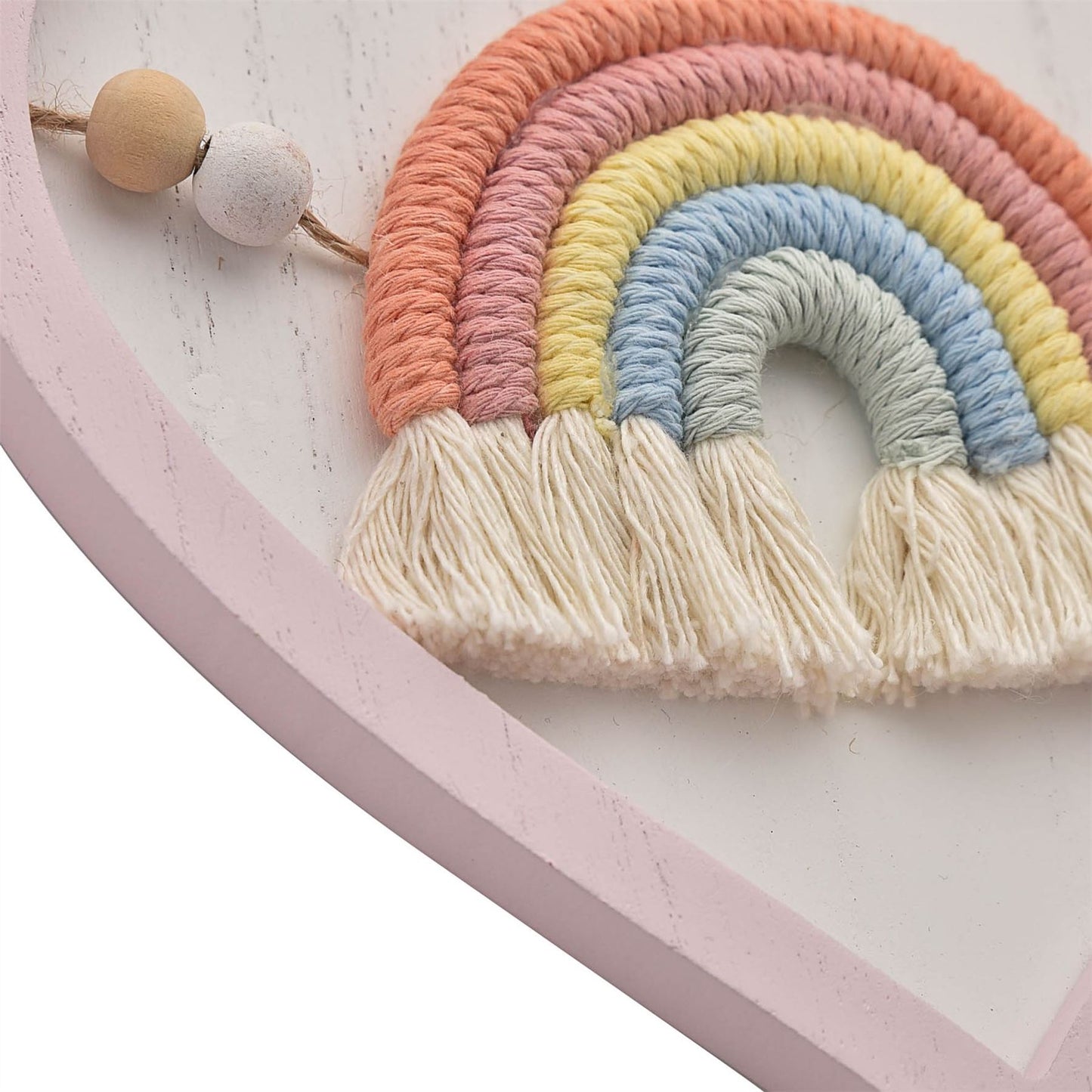 Petit Cheri Wooden Heart Macrame Rainbow Wall Plaque Pink