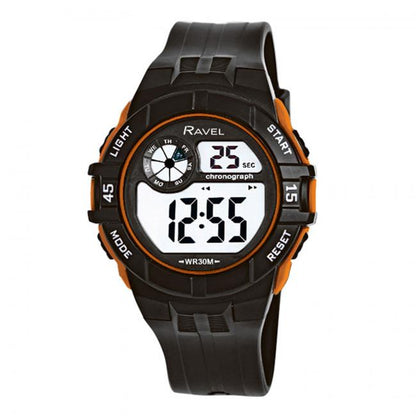 Ravel Mens 3ATM Digital Sports Black PU Rubber Strap Watch RDG.14 Available Multiple Colour