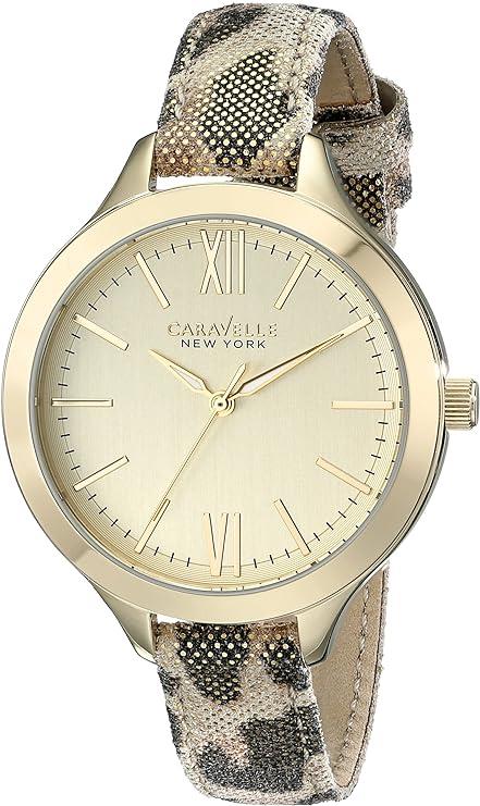 Caravelle Ladies New York Carla Leopard-print Leather strap Watch 44L161