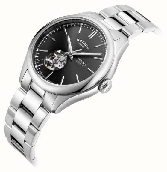 Rotary Mens Oxford Automatic Black Dial And Silver Stainless Steel Bracelet Watch