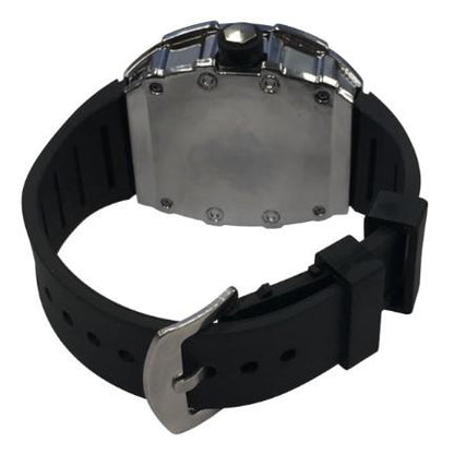 New Rubber Gents Silver Bling Fashion Quartz Movement Dated Skeleton Clear Dial Rubber Strap Watch Available Multi Colour NY London