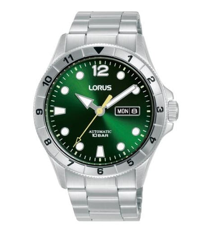 Lorus Mens Automatic Day Date Green Dial Stainless Steel Bracelet Watch RL463BX9