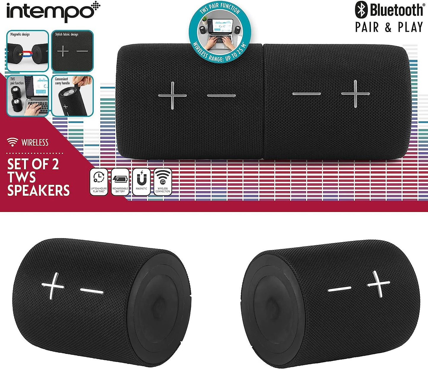 INTEMPO TWS Wireless Magnetic Speakers - Set of 2 Bluetooth EE7452BLKSTKEU7