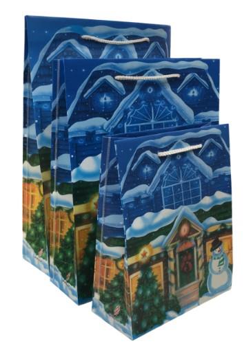 Christmas Snowman Gift Paper Plastic Bag With Rope Handles Reusable Non Woven Ideal For Any Gifts, Xmas Present set of 3