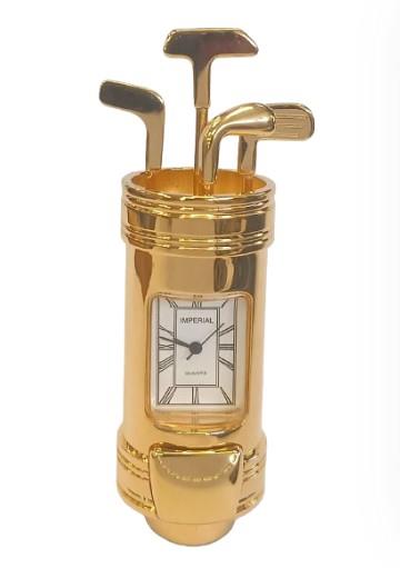 Miniature Clock Gold Plated Golf Bag Solid Brass IMP62 - CLEARANCE NEEDS RE-BATTERY