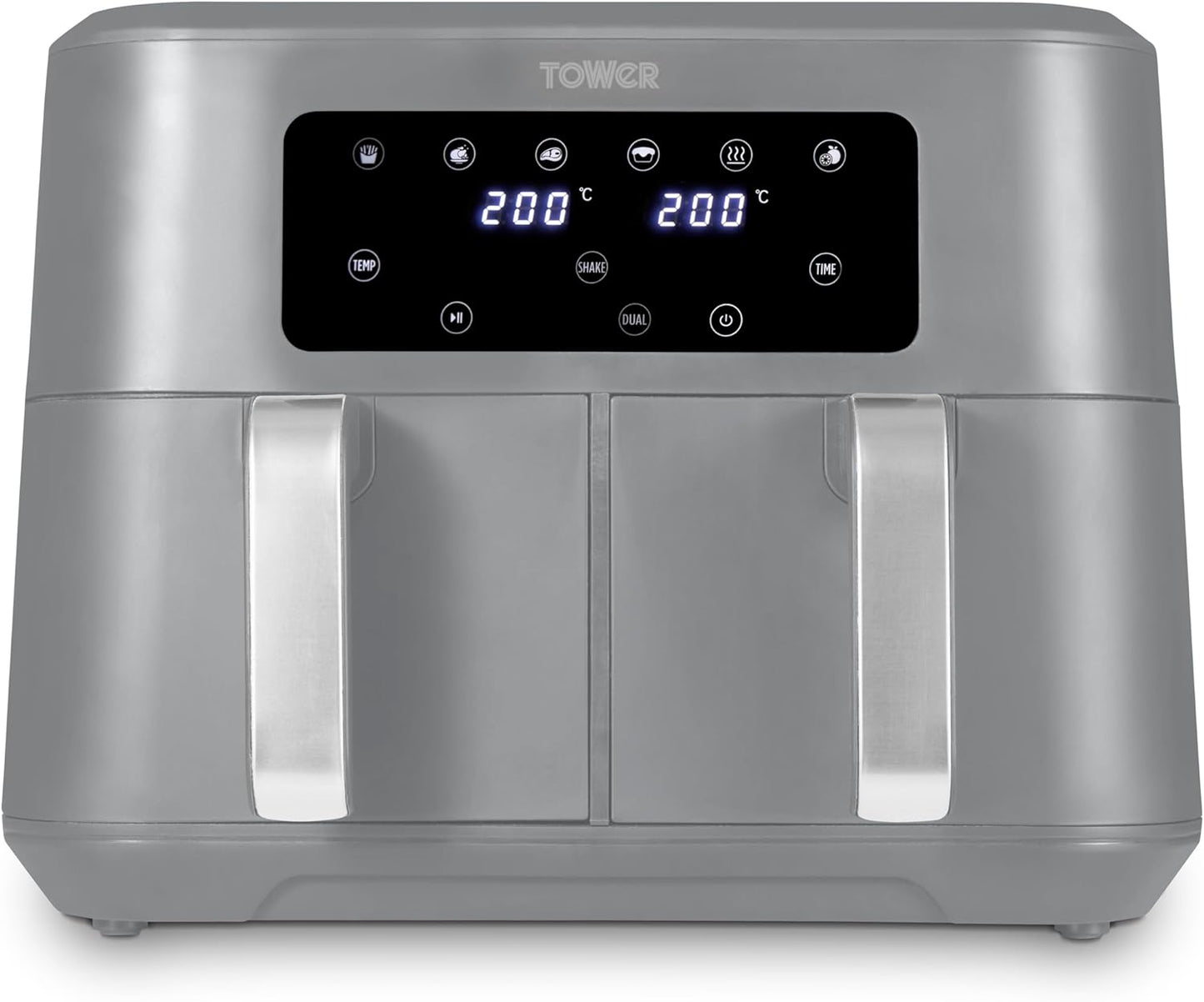 Tower Vortx 8.5L Dual Basket Air Fryer with Dual Cook Function, 2400W, Grey & Chrome