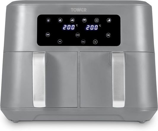 Tower Vortx 8.5L Dual Basket Air Fryer with Dual Cook Function, 2400W, Grey & Chrome