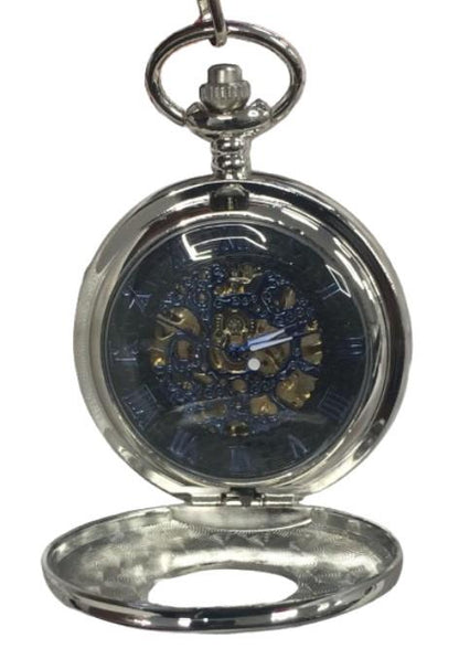 Mens & Ladies Mechanical Hand Winding Half Hunter Steampunk Silver Pocket Watch
