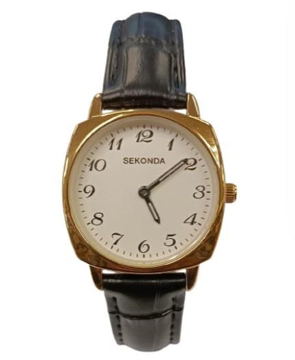 Sekonda Ladies Basic Big Number White Dial Black Leather Strap Watch 40437