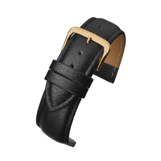 Black Padded Buffalo Grain Leather Watch Strap Available Sizes 12mm-26mm
