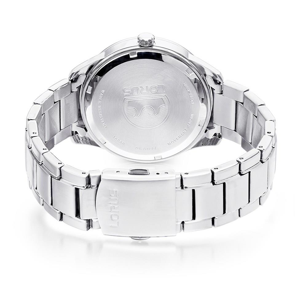 Lorus Mens Sports Day Date Black Dial Seigaiha-mon With Stainless Steel Bracelet Watch RH361AX9