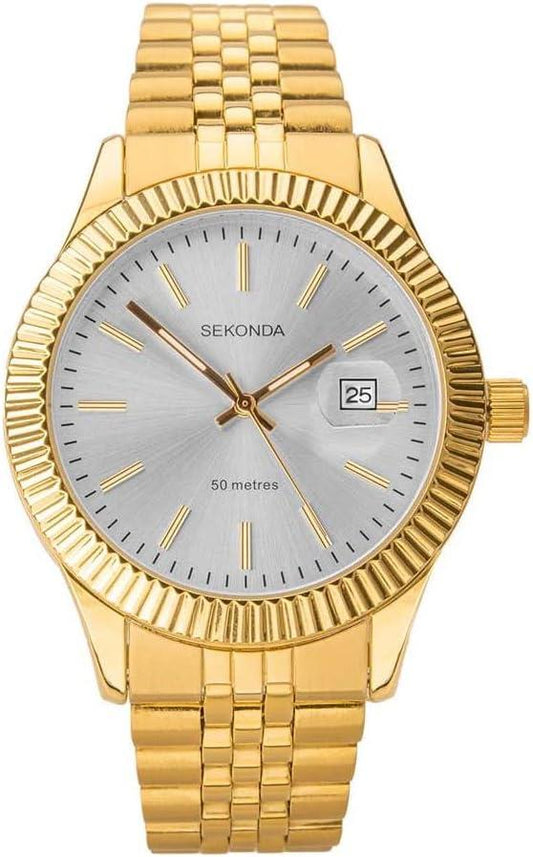 Sekonda Mens Dated Silver Dial Gold Plated Bracelet Watch 1973