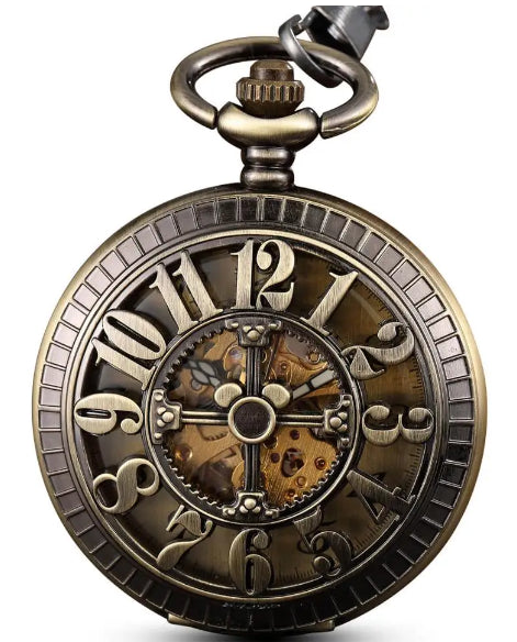 Mens & Ladies Mechanical Hand Winding Half Hunter Steampunk Bronze Pocket Watch