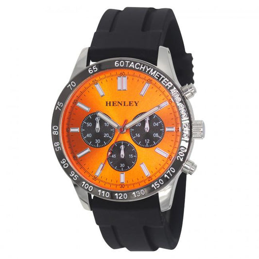 Henley Mens Polished Sports Silicone Watch Silver/Orange H02223.8