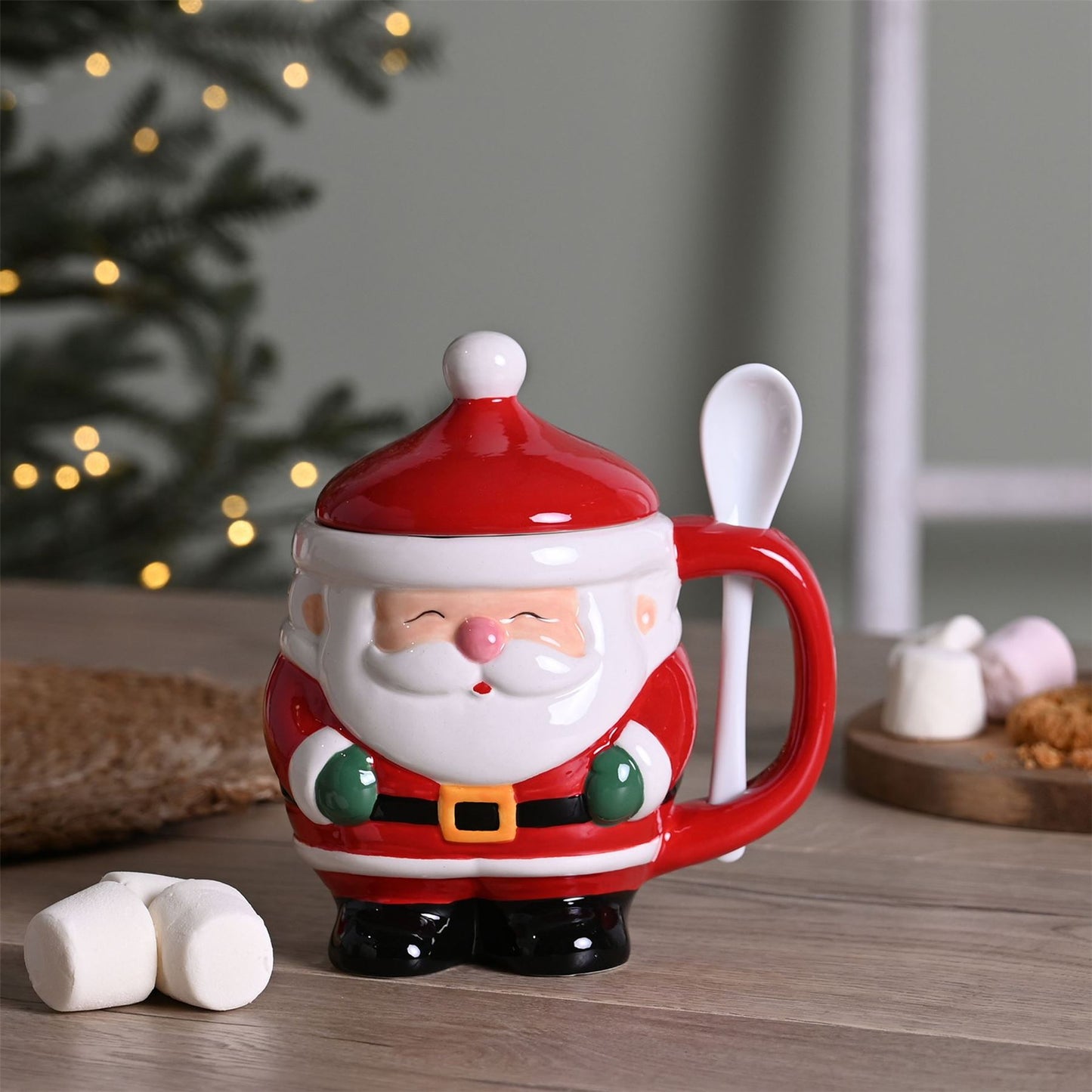 Lidded Santa Mug with Spoon (Carton of 24)