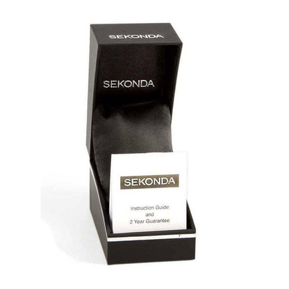 Sekonda Mens Round White Dial Black Leather Strap Watch 3134