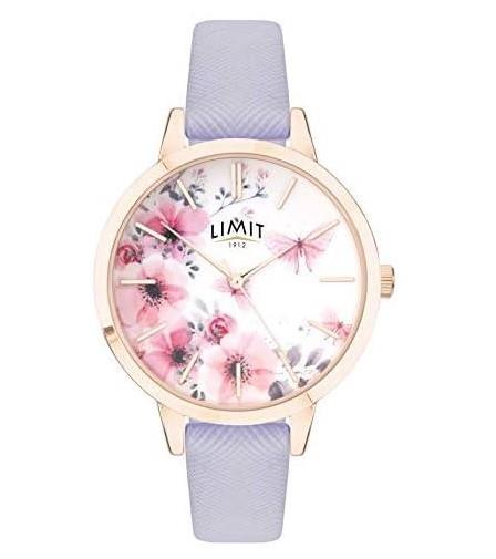 Limit Ladies Fashion Secret garden Pink & White Floral Dial Purple leather strap watch 60022