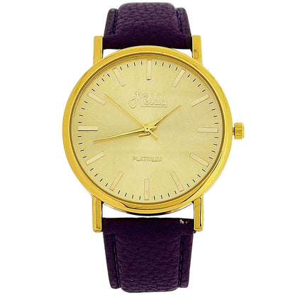 Relda Ladies Analogue Jumbo Gold tone Dial & Leather Strap With Buckle REL6 Available Multiple Colour - Needs Battery.