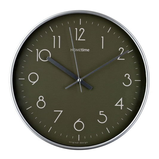 Hometime Round Wall Clock Wooden Hands 12" -  Green