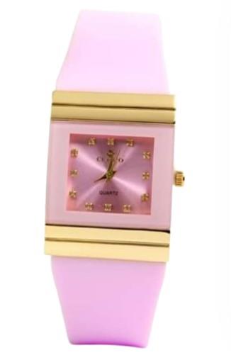 Clasico Ladies Water Resistant Bling Square Dial Rubber Strap Watch Available Multiple Colour