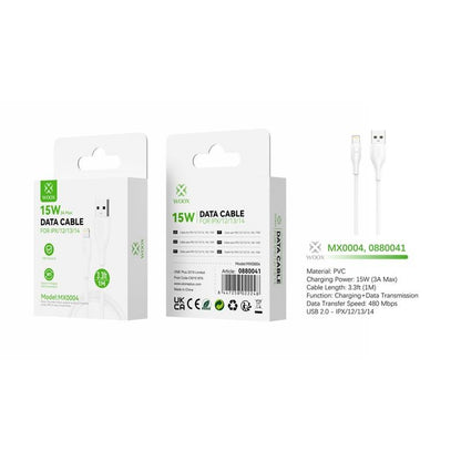 Woox USB to Lightning PVC Data Cable, 15W 3A Max, 1m/2m/3m, Black/White
