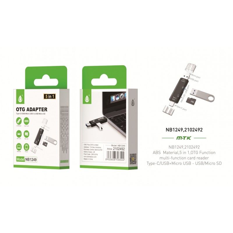 OTG Adapter 5 in 1 - USB Port/Type-C/Micro port/Micro SD/Macbook/Phone