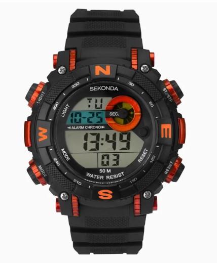Sekonda Mens Sports Chronograph water resistance 50m Digital Black Rubber Strap Watch 1527