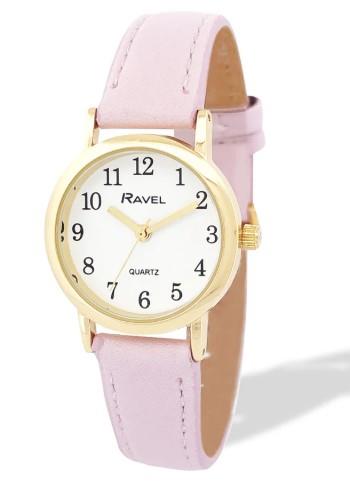 Ravel Ladies Basic Small Gilt Case White Dial Leather Strap Watch Available Multiple Colour