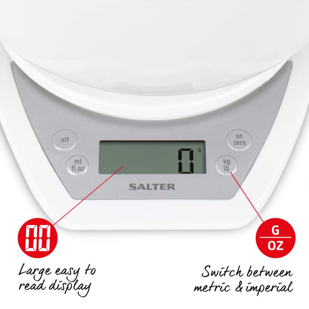 Salter Digital Kitchen Scale & Dual Pour Bowl - White