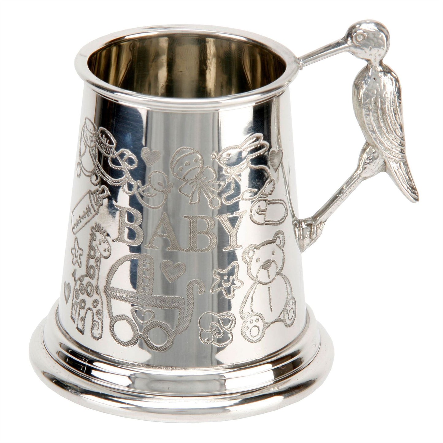 Baby Mug - Pewter, Baby Stork Handle