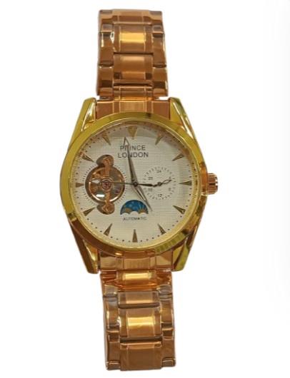 NY London Mens Automatic White Dial Analogue Gold Plated Metal Strap Bracelet Watch