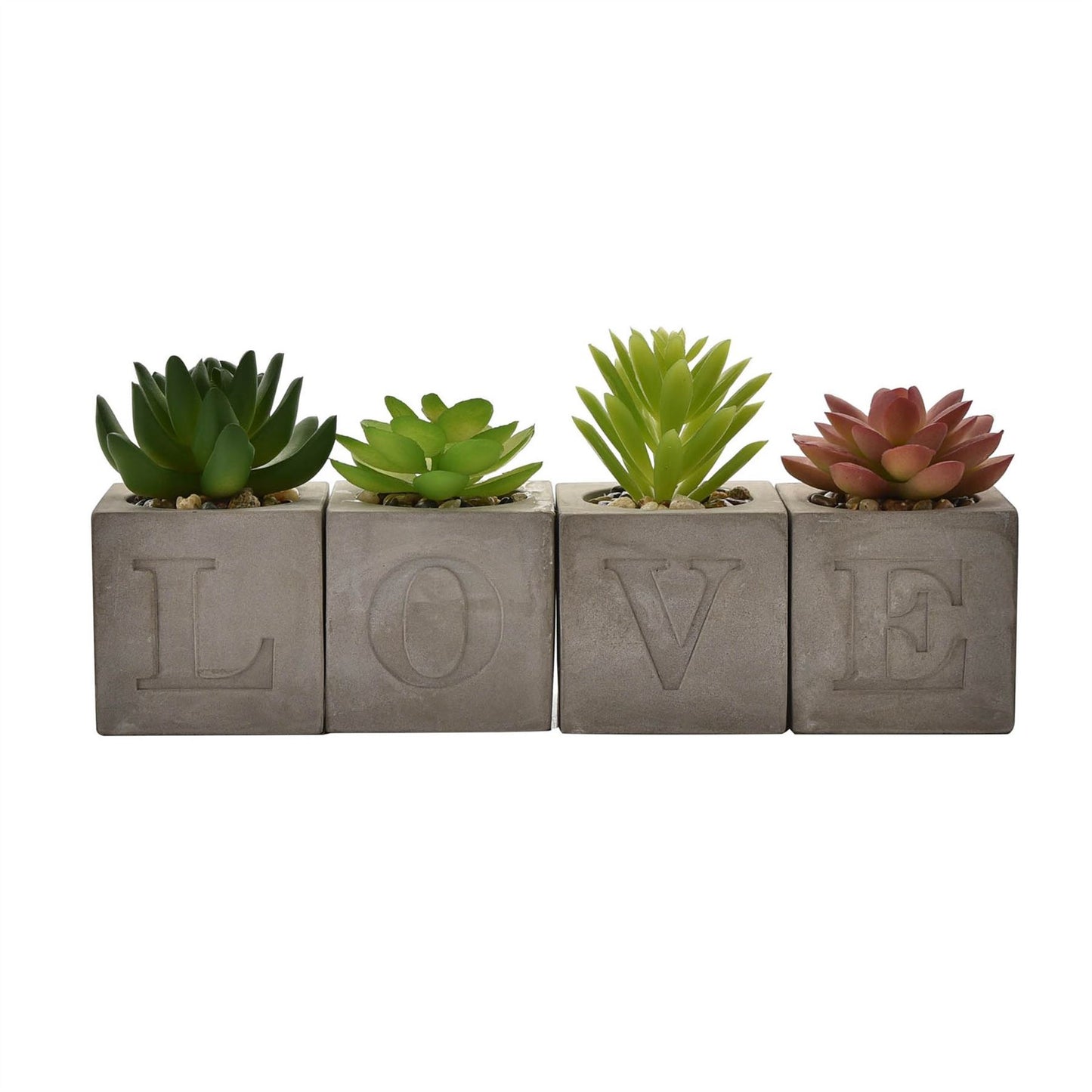 Hestia Set of 4 Faux Plants in a Cement Pot "Love" 6 x 6 cms