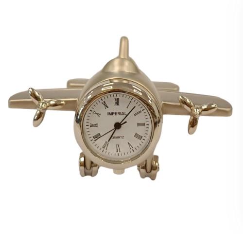 Miniature Clock Silver Tone Aeroplane Solid Brass IMP63S - CLEARANCE NEEDS RE-BATTERY