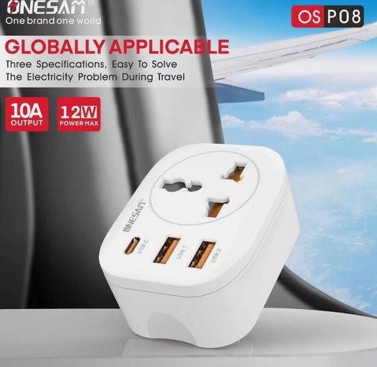 Onesam Extension Multiplug 2X USB A + 1 PD PORT 12W Max 10A