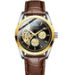 Longbo Mens Automatic Hollow mechanical Dial Analogue Gold/Brown Leather Strap Watch