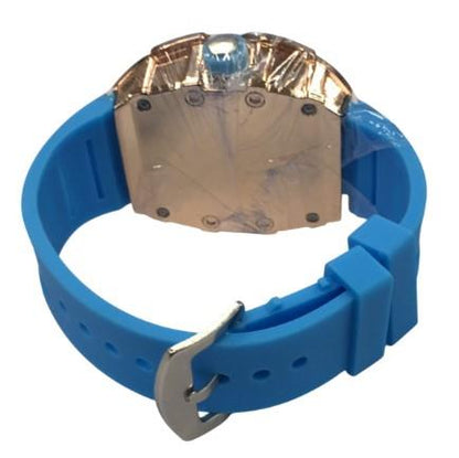 New Rubber Gents Rose Bling Fashion Quartz Movement Dated Skeleton Clear Dial Rubber Strap Watch Available Multi Colour NY London